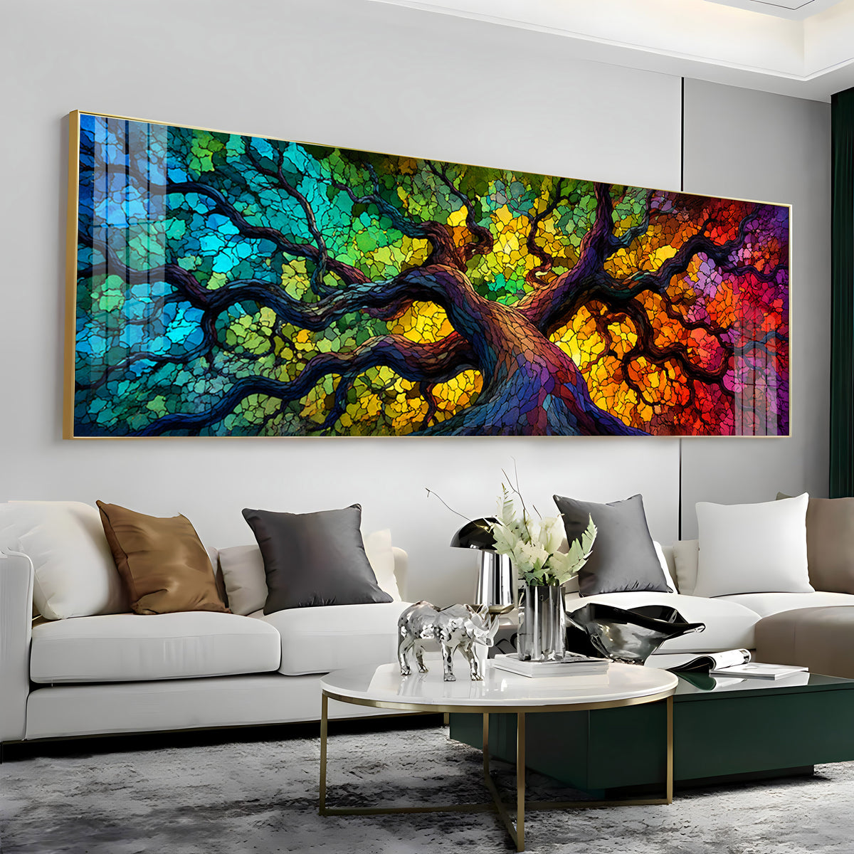 Colorful Mosaic Tree Premium Acrylic Horizontal Wall Art