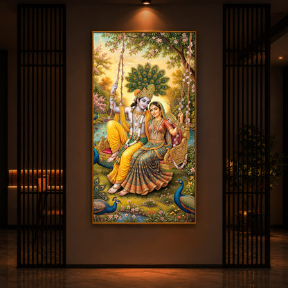 Jai Shri Radha Krishna Modern Luxury Backlight Vertical Wall Art