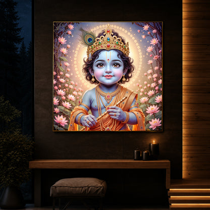 Bal Krishna Ji Modern Luxury Backlight Square Wall Art