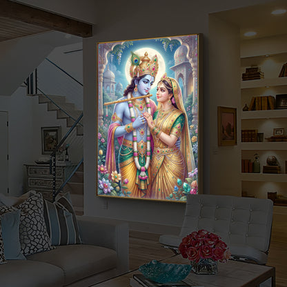 Goddess Shri Radha and God Krishna Modern Luxury Backlight Vertical Wall Art