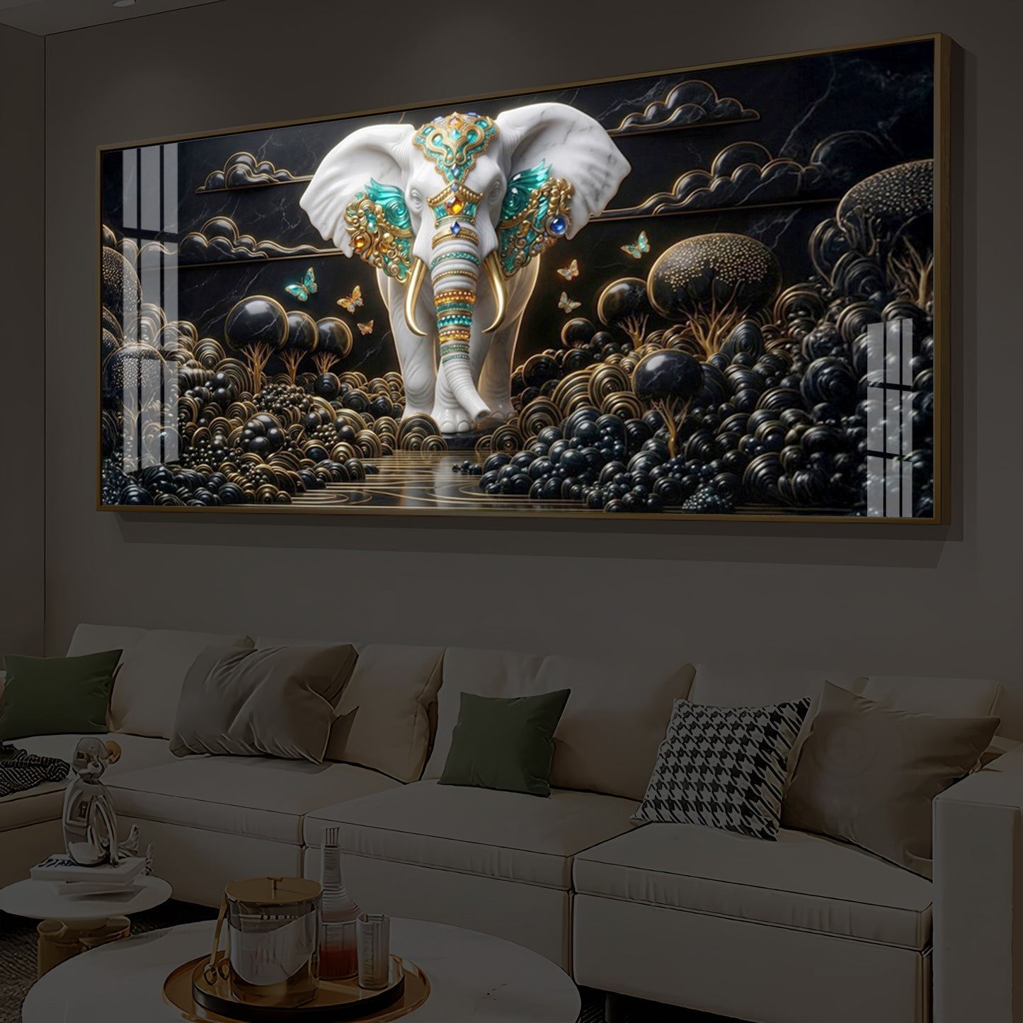 Majestic Elephant Modern Luxury Backlight Horizontal Wall Art
