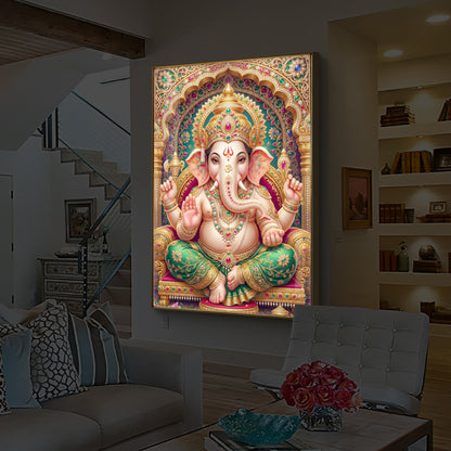 Divine Blessings of Ganesha Modern Luxury Backlight Vertical Wall Art