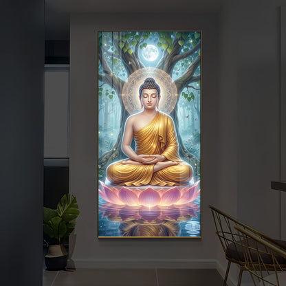 Meditation Buddha Modern Luxury Backlight Vertical Wall Art