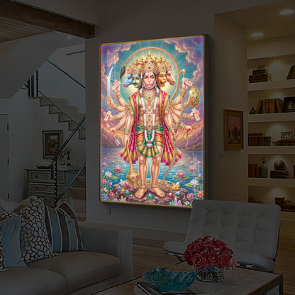 Spiritual Panchamukhi Hanuman Modern Luxury Backlight Vertical Wall Art