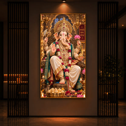 Ganapati Bappa Divine Blessings Modern Luxury Backlight Vertical Wall Art