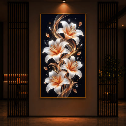 Glowing Golden Lily Modern Luxury Backlight Vertical Wall Art