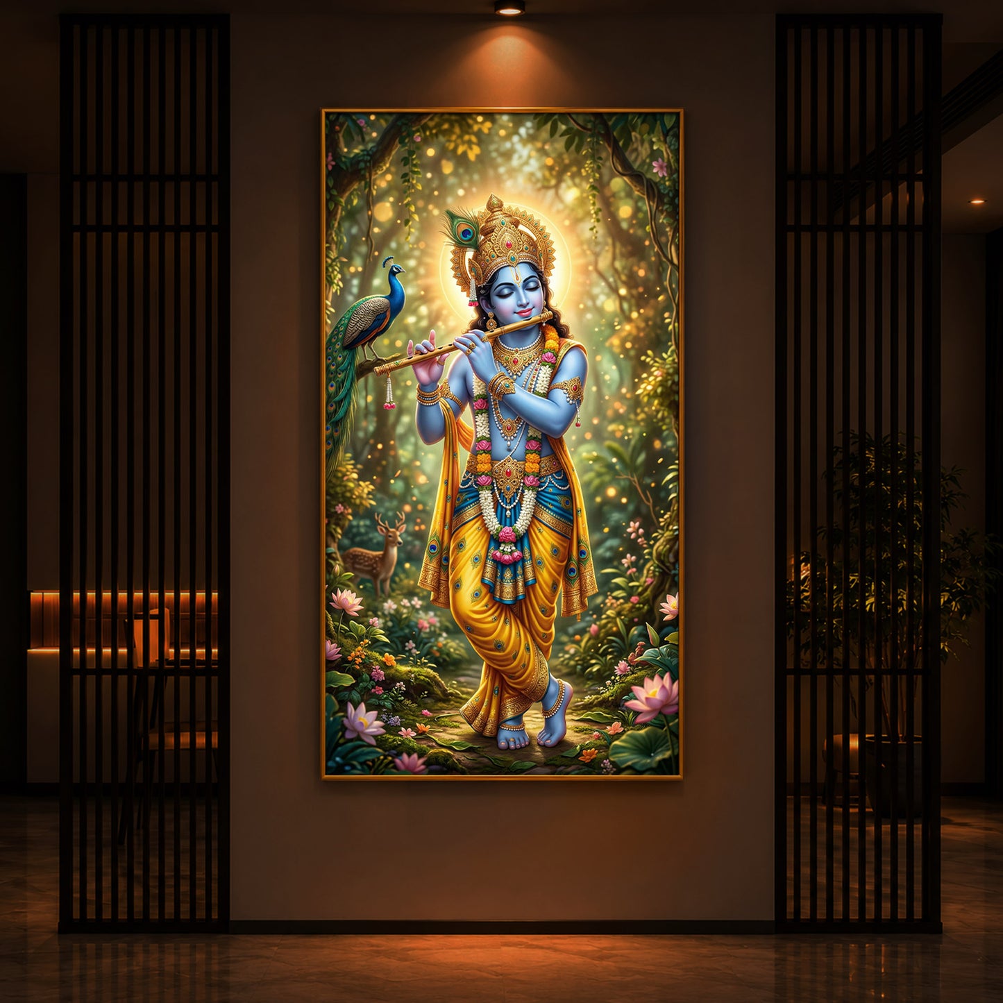 Loving Krishna Modern Luxury Backlight Vertical Wall Art