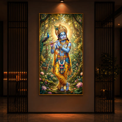 Loving Krishna Modern Luxury Backlight Vertical Wall Art