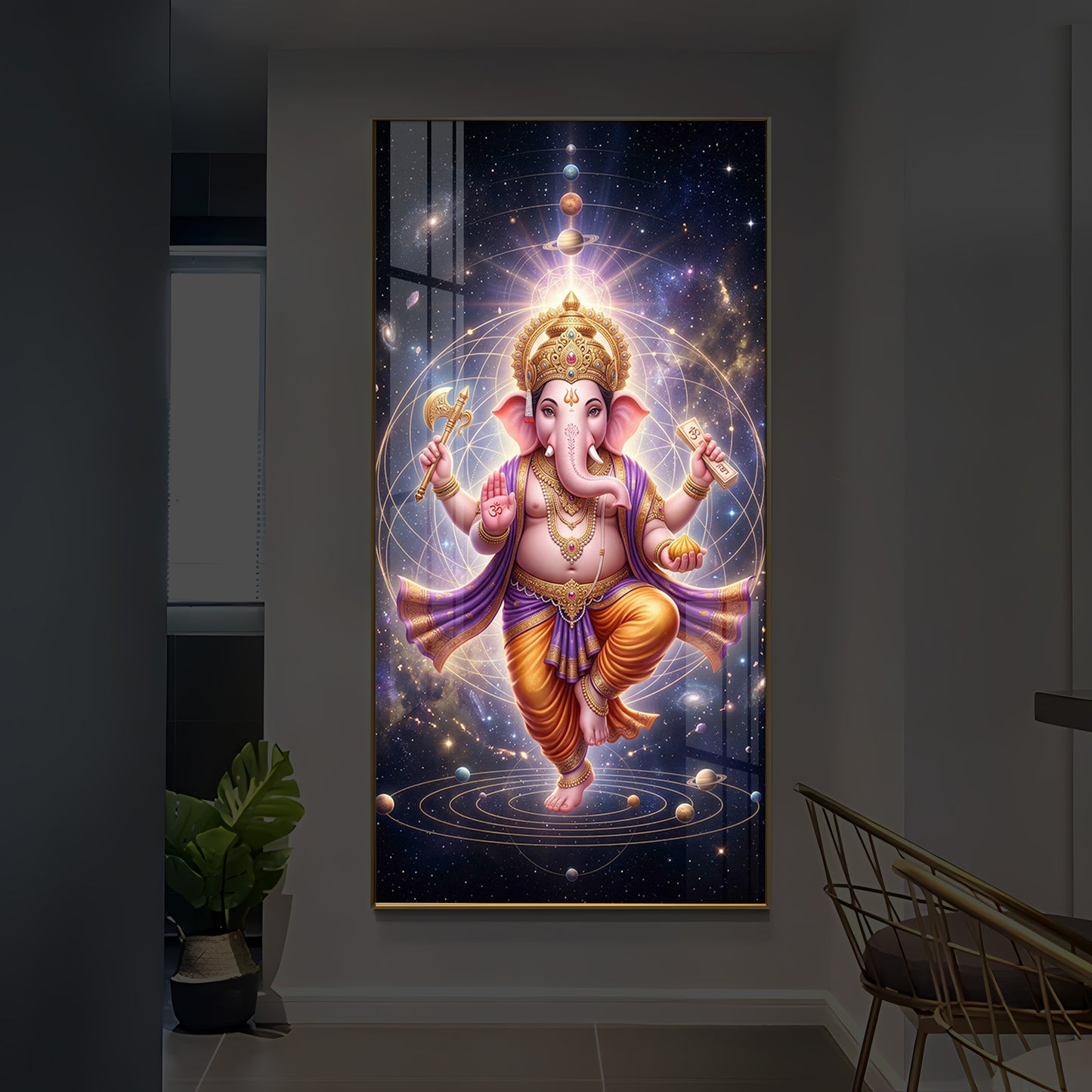 Shree Ganesha's Celestial Embrace Modern Luxury Backlight Vertical Wall Art