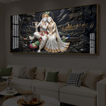 Divine Harmony Radha Krishna Modern Luxury Backlight Horizontal Wall Art