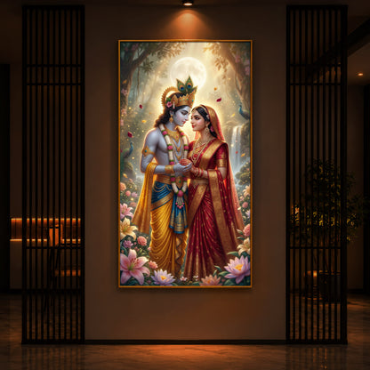 Loving Radha Krishna Ji Modern Luxury Backlight Vertical Wall Art