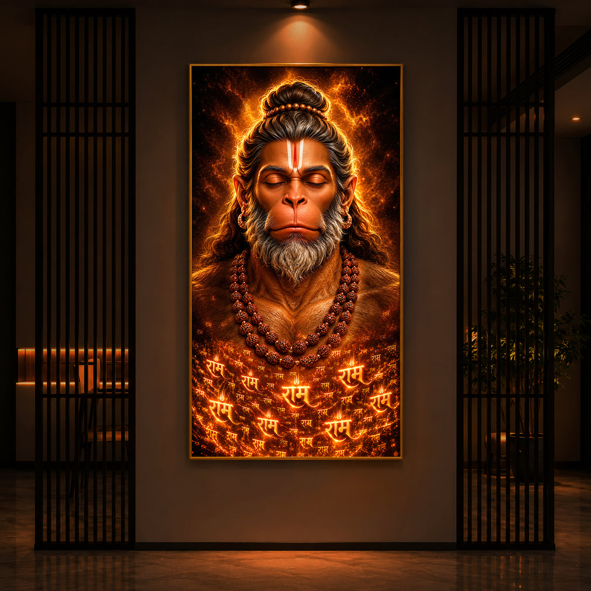 Divine Bajrangbali Meditating Modern Luxury Backlight Vertical Wall Art