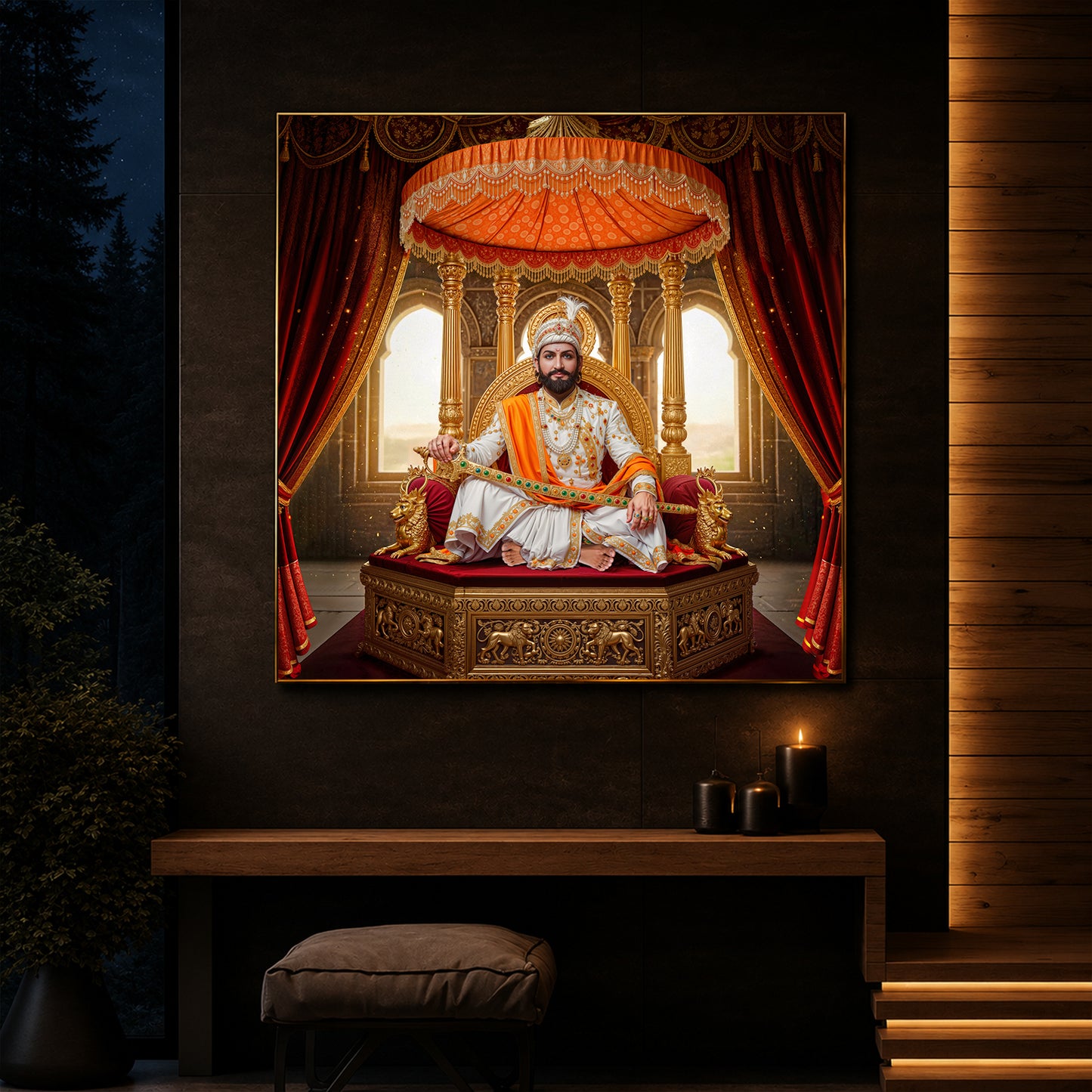 Rajyabhishek of Chattrapati Shivaji Maharaj Modern Luxury Backlight Square Wall Art