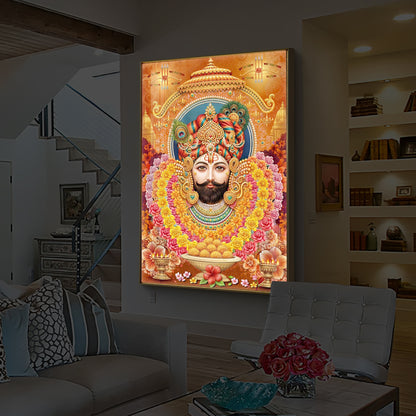 Hindu deity Khatu Shyam Ji Modern Luxury Backlight Vertical Wall Art