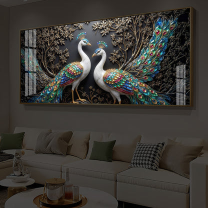 Serene Peacock Modern Luxury Backlight Horizontal Wall Art