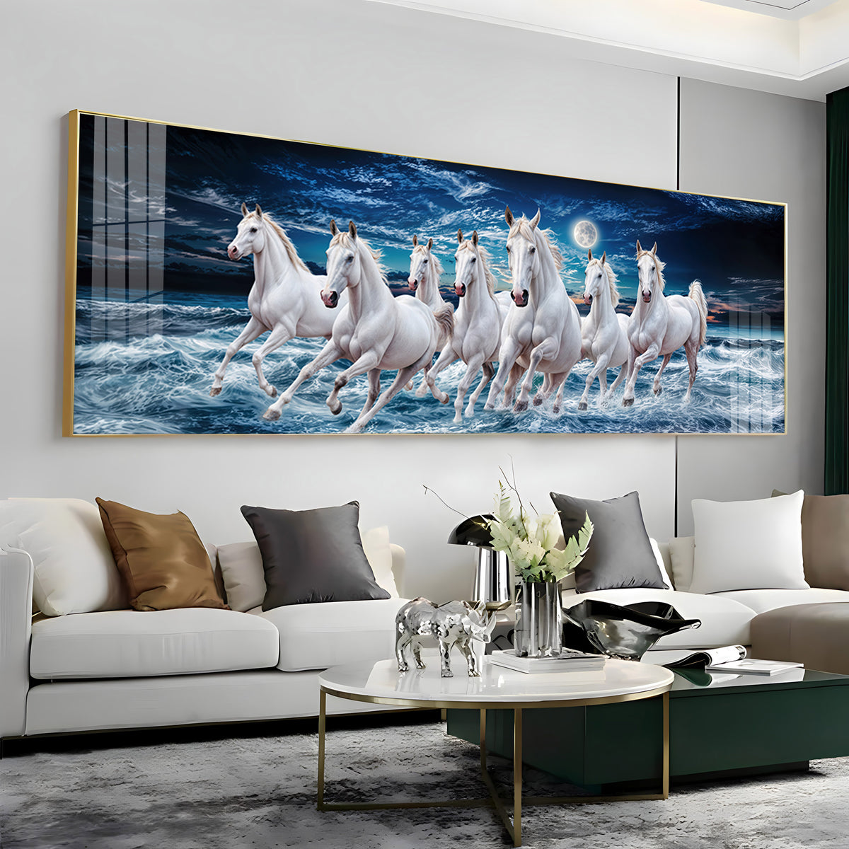High-Quality Vastu Seven Running Horse Premium Acrylic Horizontal Wall Art