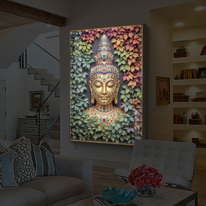 Colorful Gautam Buddha Modern Luxury Backlight Vertical Wall Art