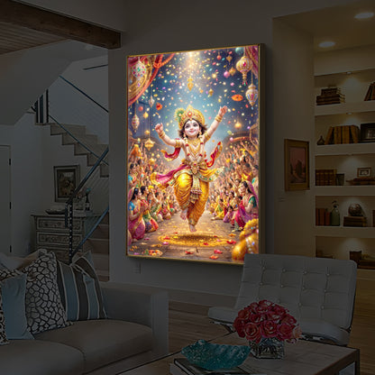 Krishna Janmashtami Modern Luxury Backlight Vertical Wall Art