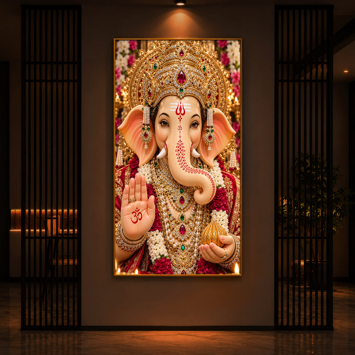 Lord Ganesha Divine Blessings Modern Luxury Backlight Vertical Wall Art