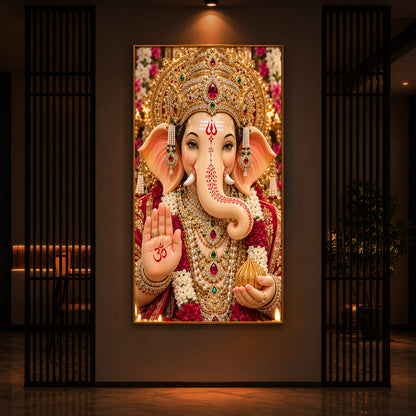 Lord Ganesha Divine Blessings Modern Luxury Backlight Vertical Wall Art