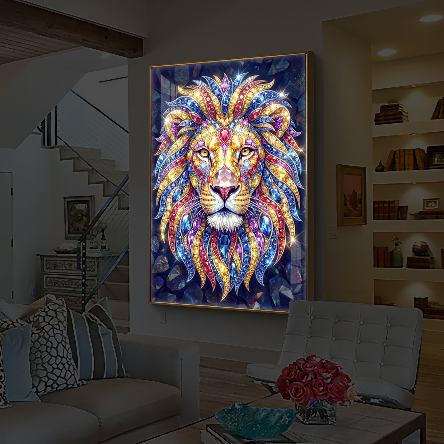 Imperial Lion Majesty Modern Luxury Backlight Vertical Wall Art