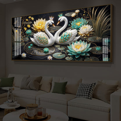 Pair Of White Swans Modern Luxury Backlight Horizontal Wall Art