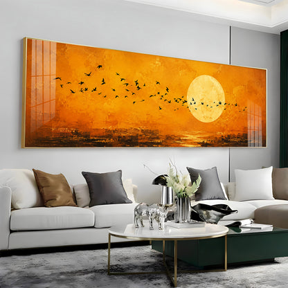 Flocking Birds Golden Sun Premium Acrylic Horizontal Wall Art