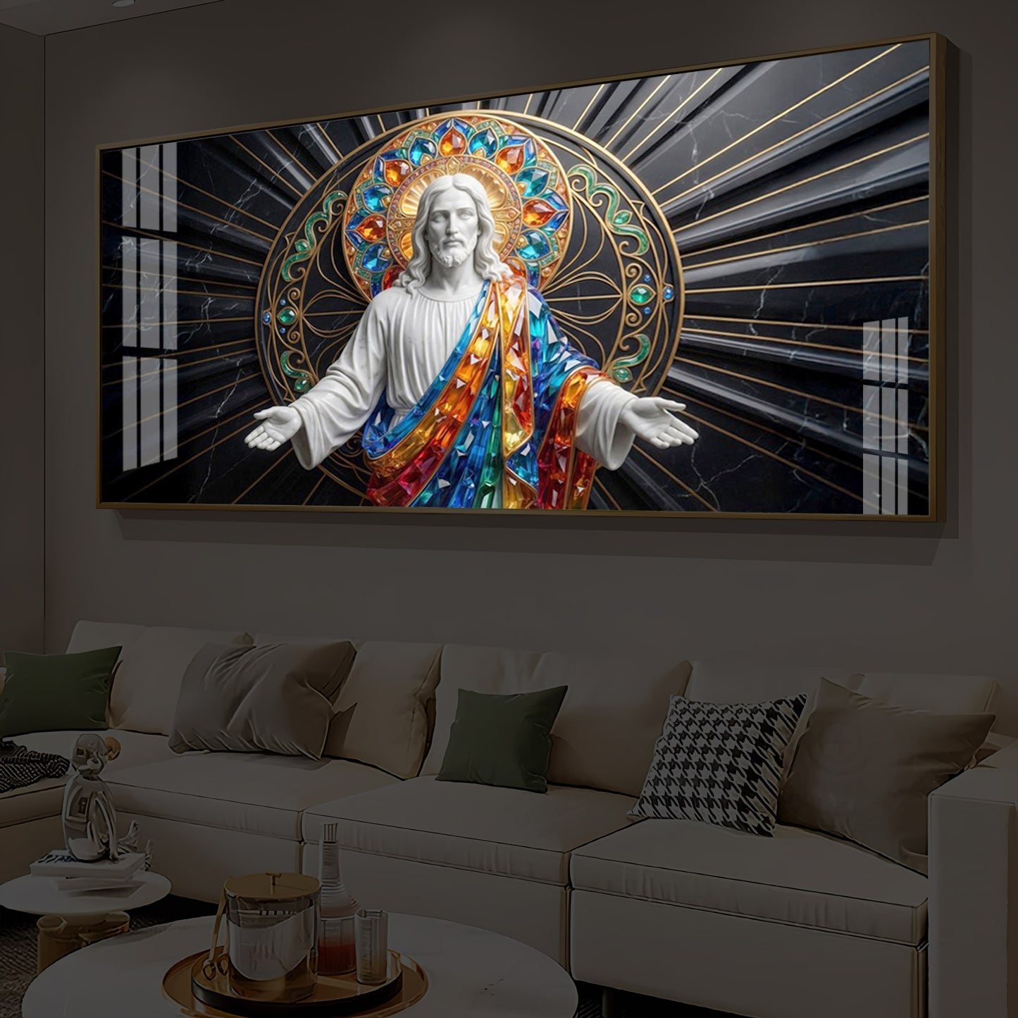 Divine Jesus Modern Luxury Backlight Horizontal Wall Art