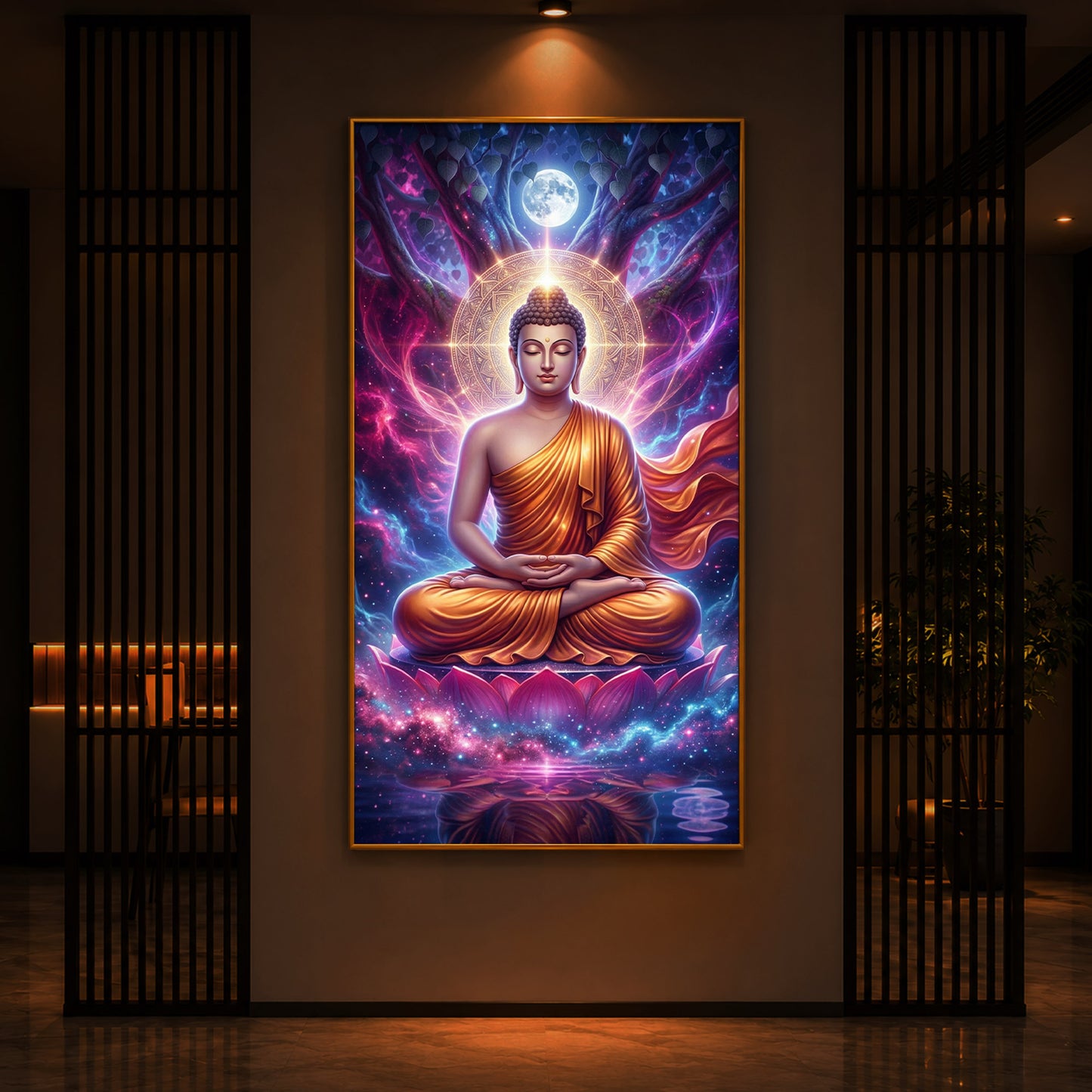 Lord Buddha Modern Luxury Backlight Vertical Wall Art