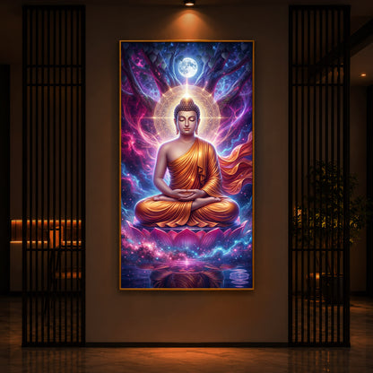 Lord Buddha Modern Luxury Backlight Vertical Wall Art