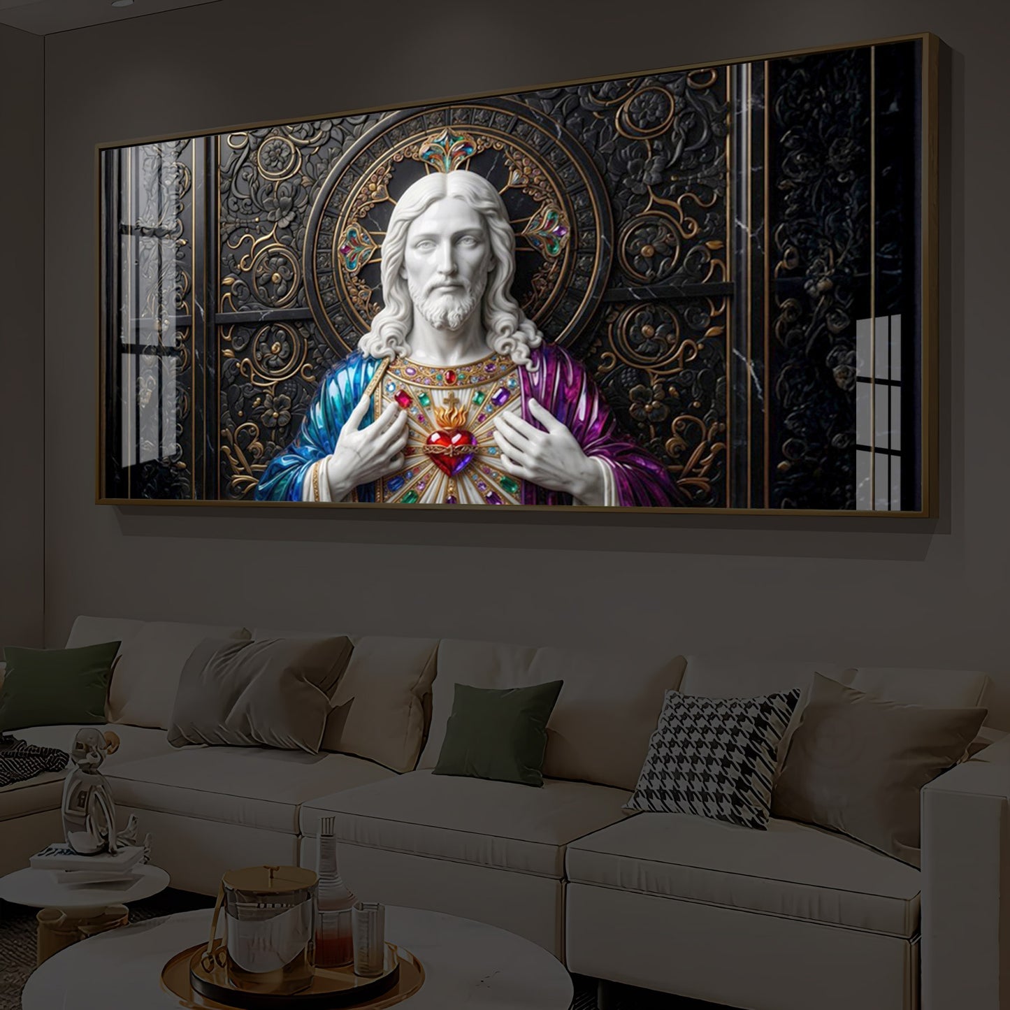 Sacred Heart Of Jesus Modern Luxury Backlight Horizontal Wall Art