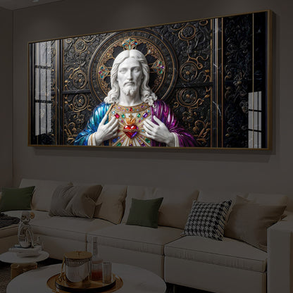 Sacred Heart Of Jesus Modern Luxury Backlight Horizontal Wall Art