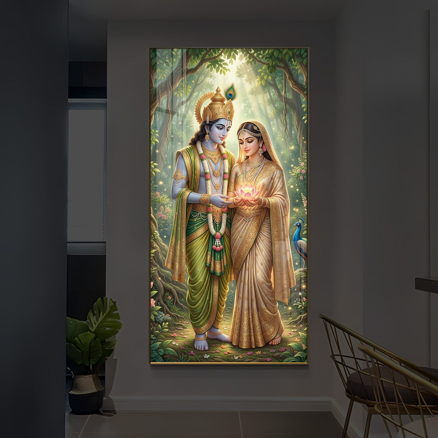 Shree Radhe Krishna Modern Luxury Backlight Vertical Wall Art