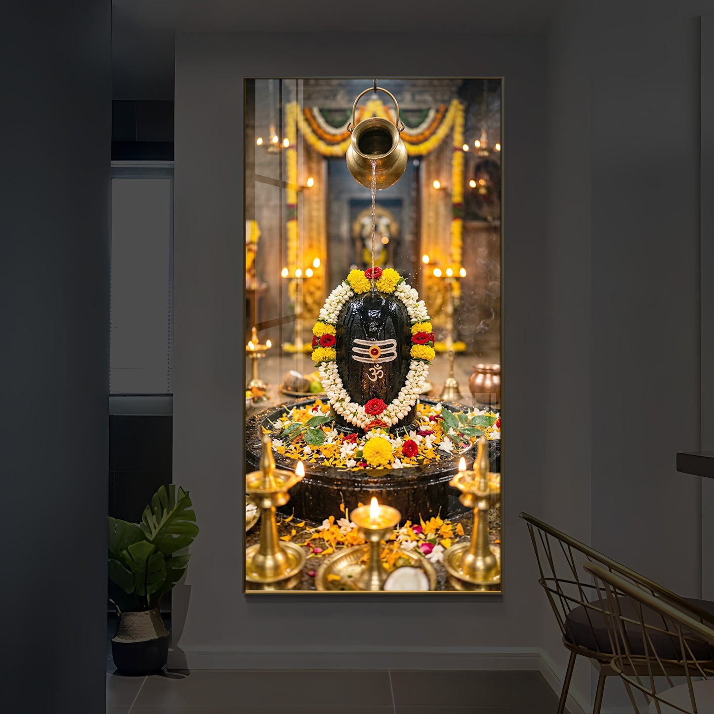 Somnath Jyotirlinga Modern Luxury Backlight Vertical Wall Art