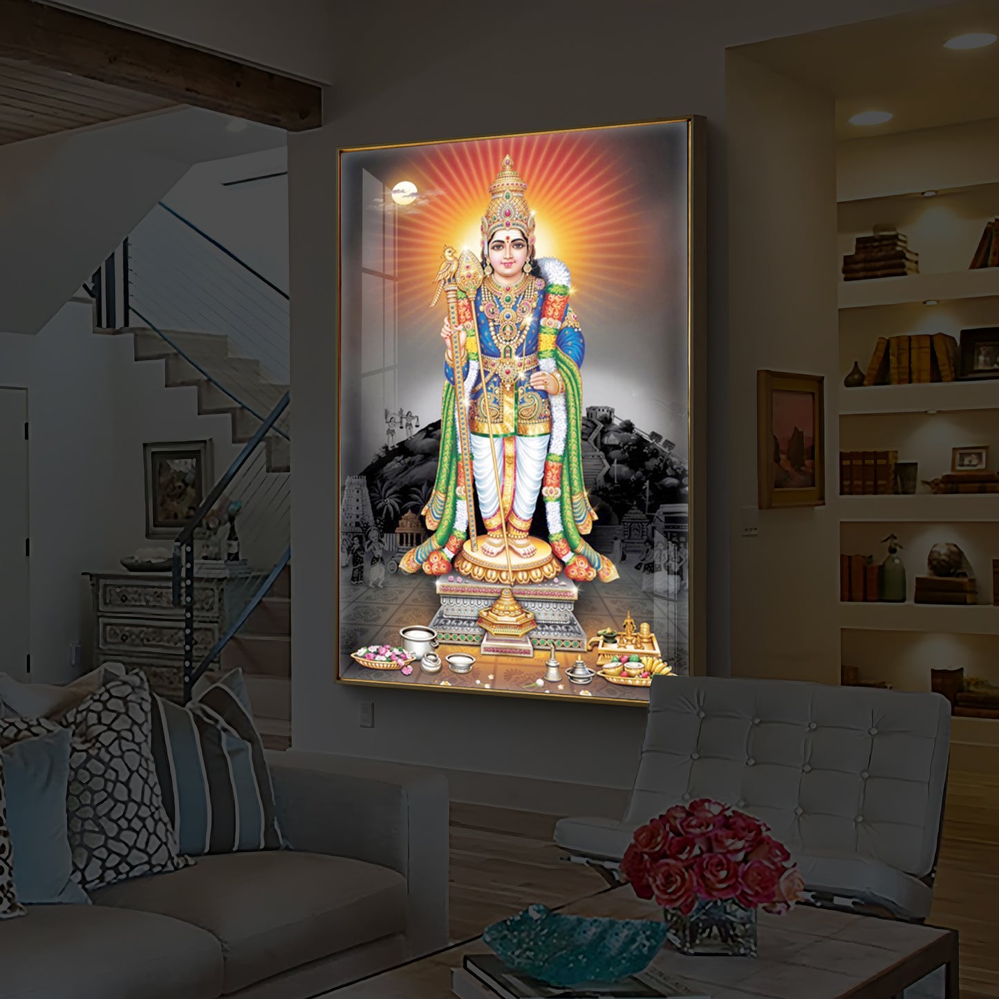 Lord Kartikeyan Modern Luxury Backlight Vertical Wall Art