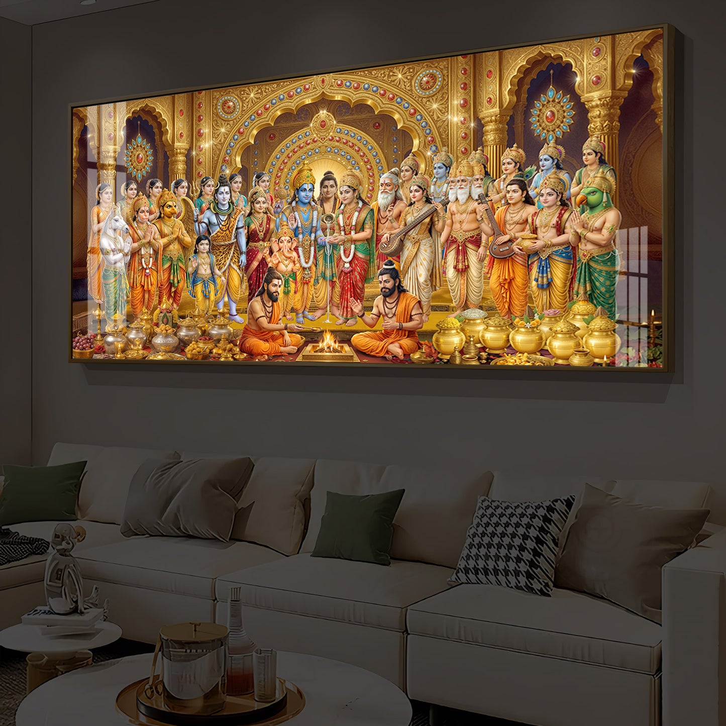 Divine Moment Of Shrinivasam Kalyanam Modern Luxury Backlight Horizontal Wall Art