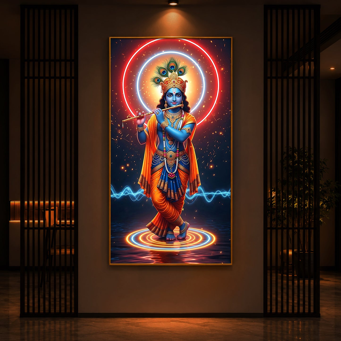 Divine Krishna Modern Luxury Backlight Vertical Wall Art