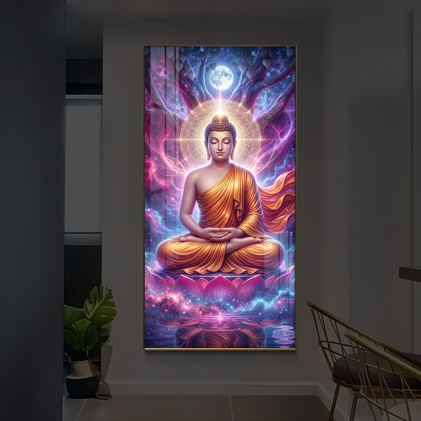 Lord Buddha Modern Luxury Backlight Vertical Wall Art