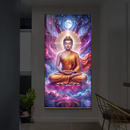 Lord Buddha Modern Luxury Backlight Vertical Wall Art