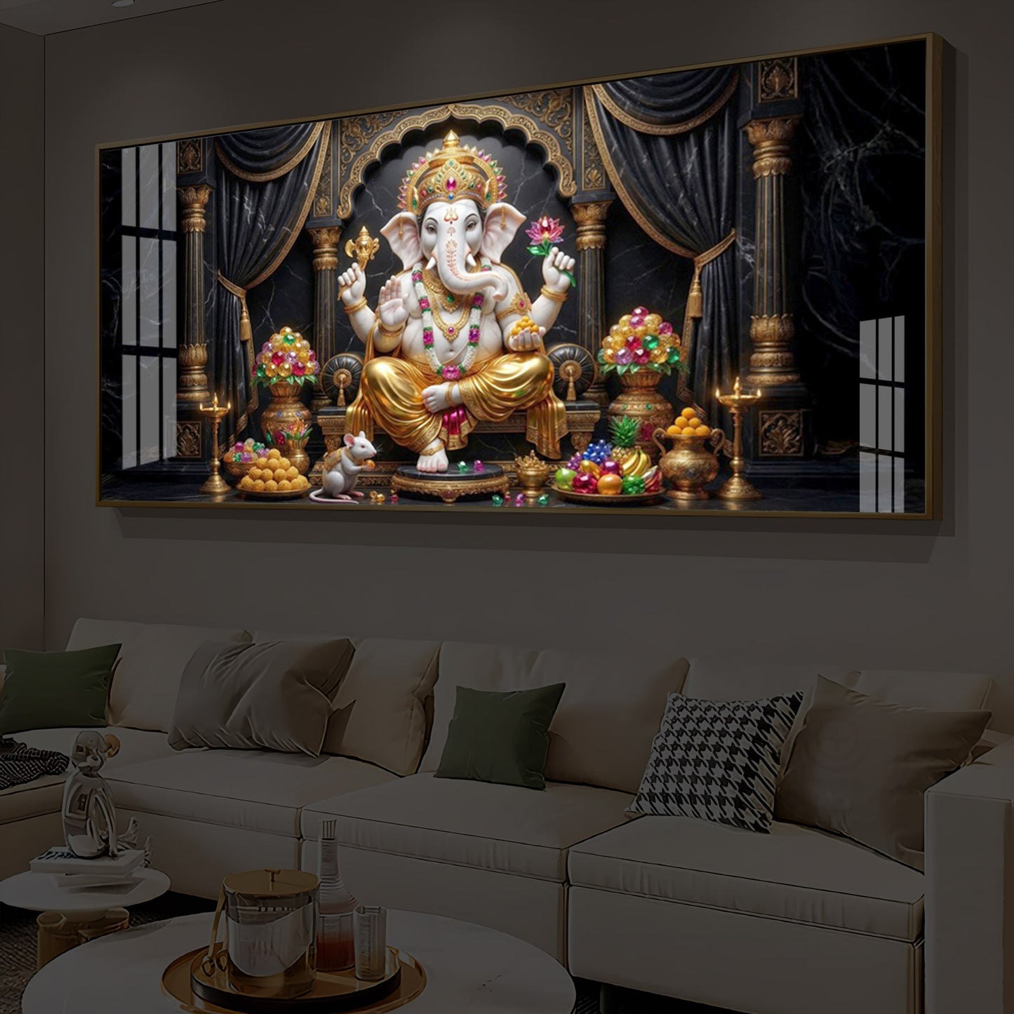 Hindu Deity Lord Ganesha Modern Luxury Backlight Horizontal Wall Art