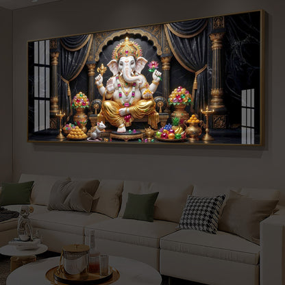 Hindu Deity Lord Ganesha Modern Luxury Backlight Horizontal Wall Art