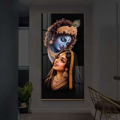 Hindu Deities Shri Radha Krishna Modern Luxury Backlight Vertical Wall Art