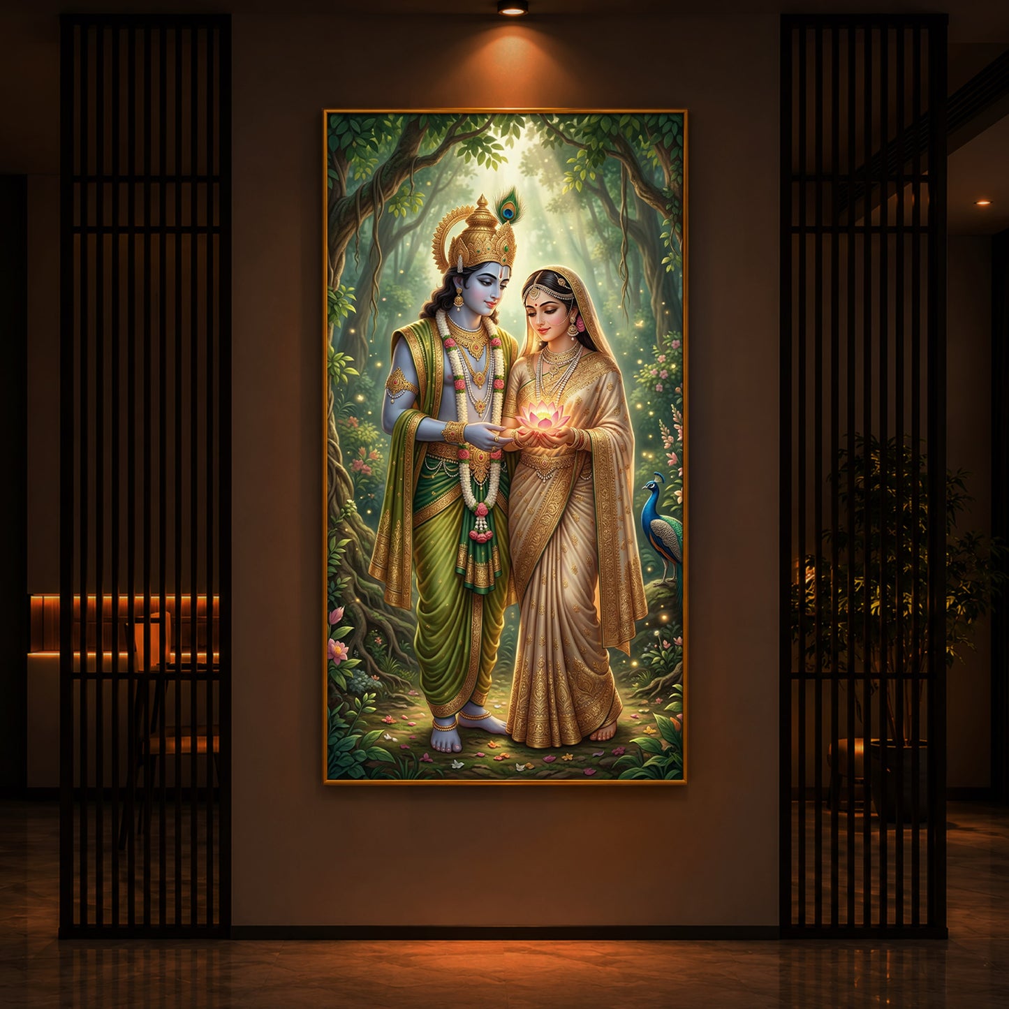 Shree Radhe Krishna Modern Luxury Backlight Vertical Wall Art