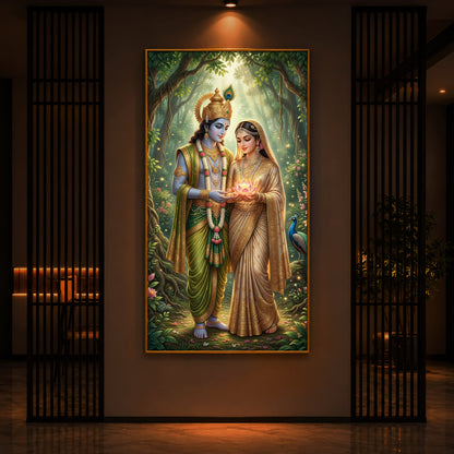 Shree Radhe Krishna Modern Luxury Backlight Vertical Wall Art