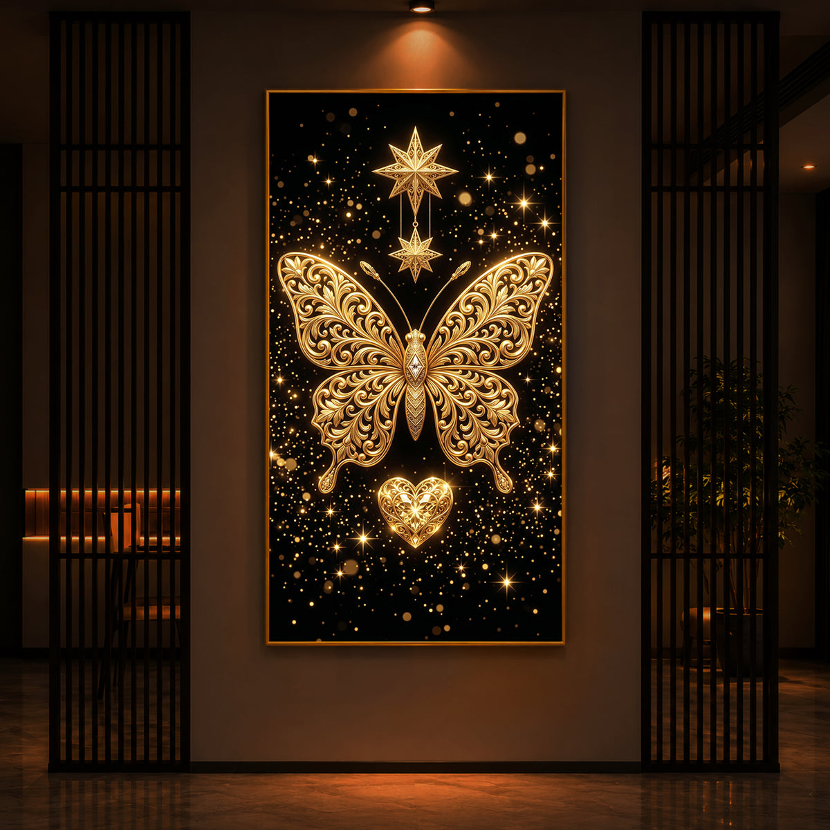 Golden Butterfly Modern Luxury Backlight Vertical Wall Art