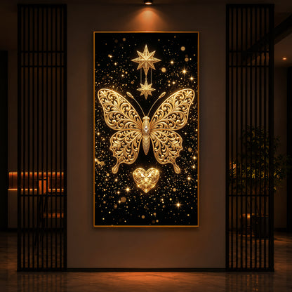 Golden Butterfly Modern Luxury Backlight Vertical Wall Art