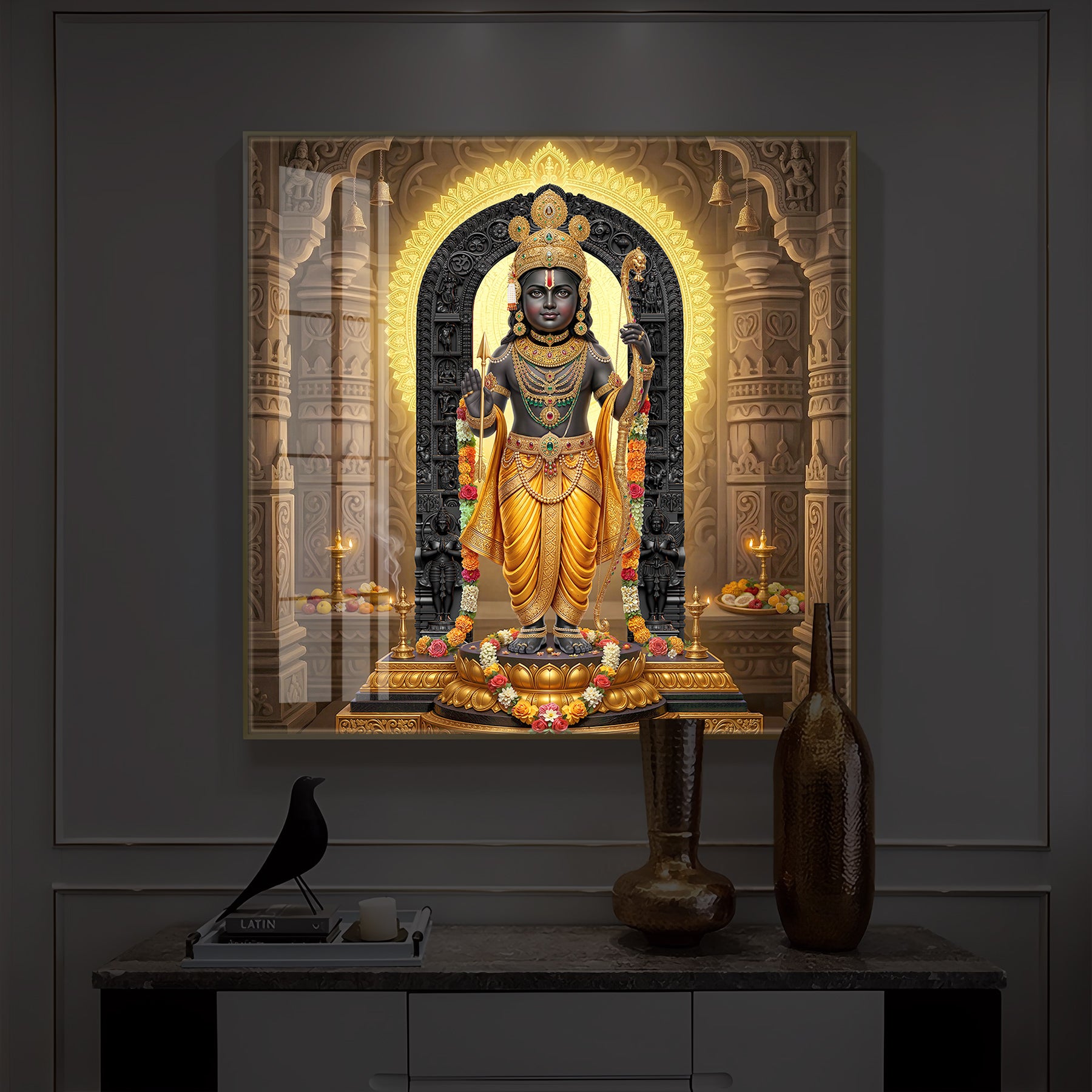 Shree Ram Modern Luxury Backlight Square Wall Art
