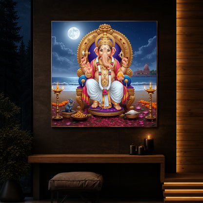 Shree Ganesh Ji Modern Luxury Backlight Square Wall Art