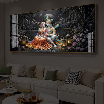 Hindu Deity Radha Krishna Modern Luxury Backlight Horizontal Wall Art