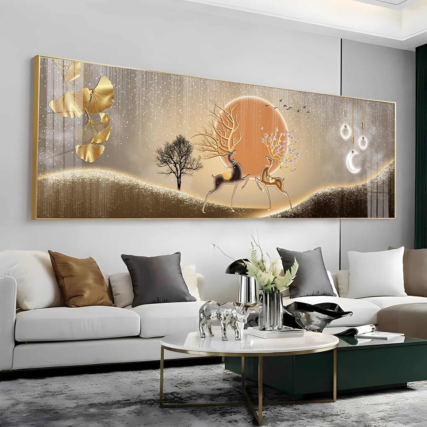Pair Of Gold & Black Deer Premium Acrylic Horizontal Wall Art